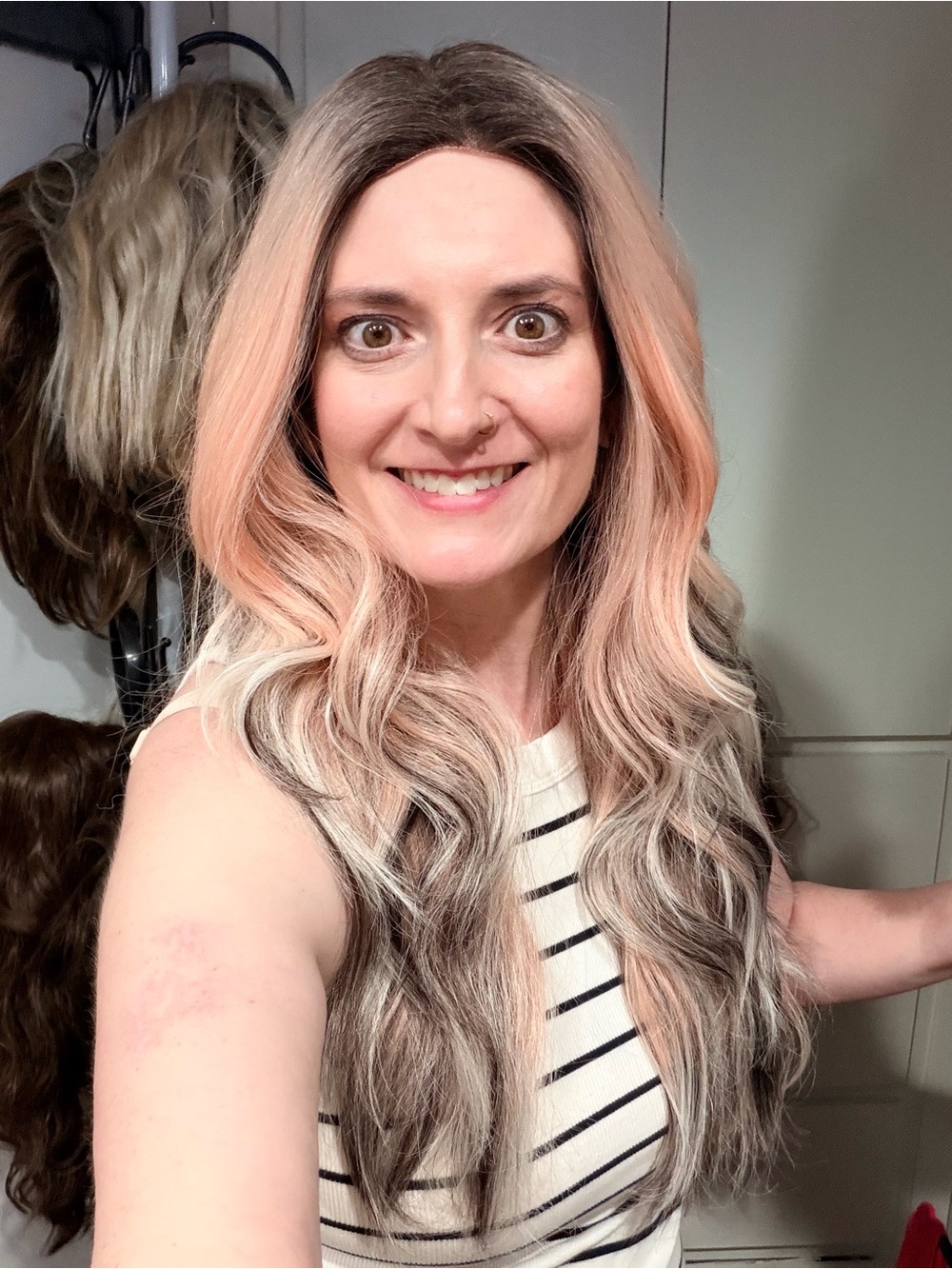 Apricot Blonde Layered Long Wig Lace Front with Dark Roots - Women Hair